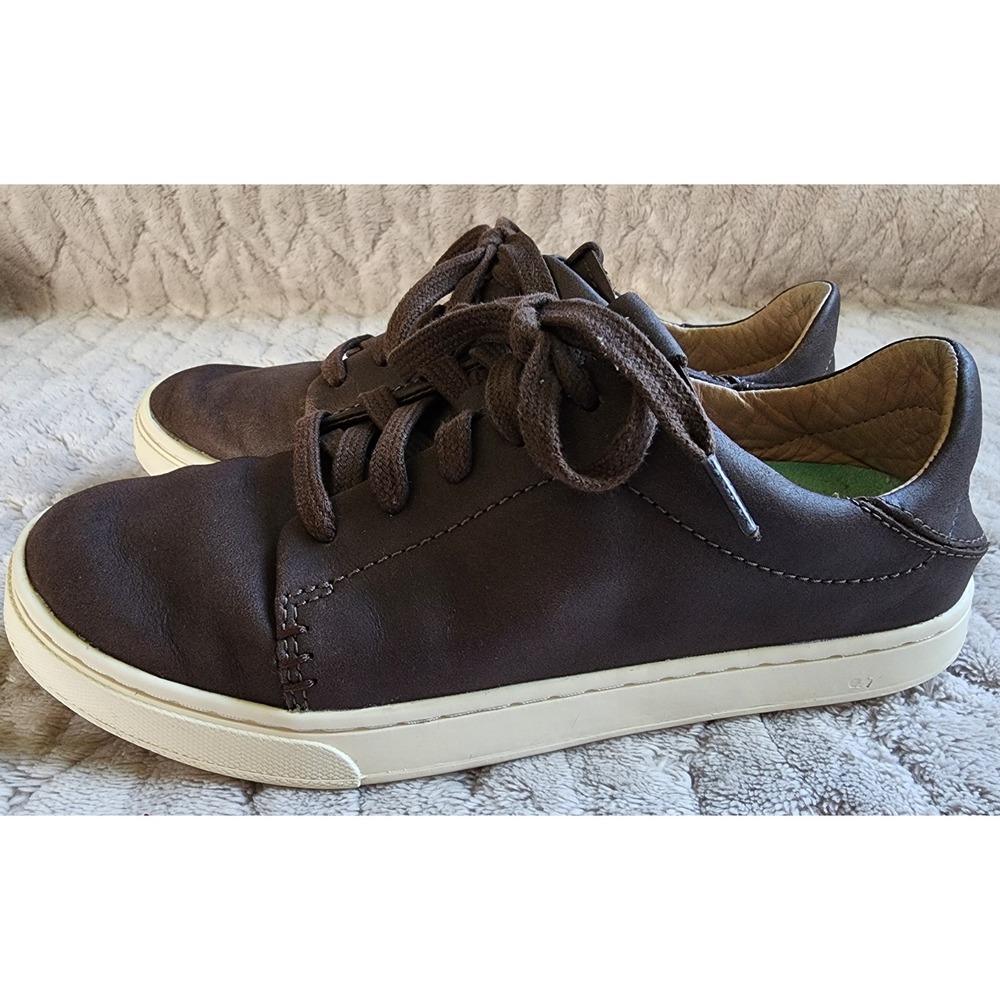 OluKai Pehuea Li Ili Dark Java Leather Sneakers Women 5